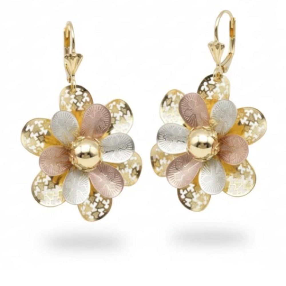 Ondina three colors filigree flower in 18k of gold plated